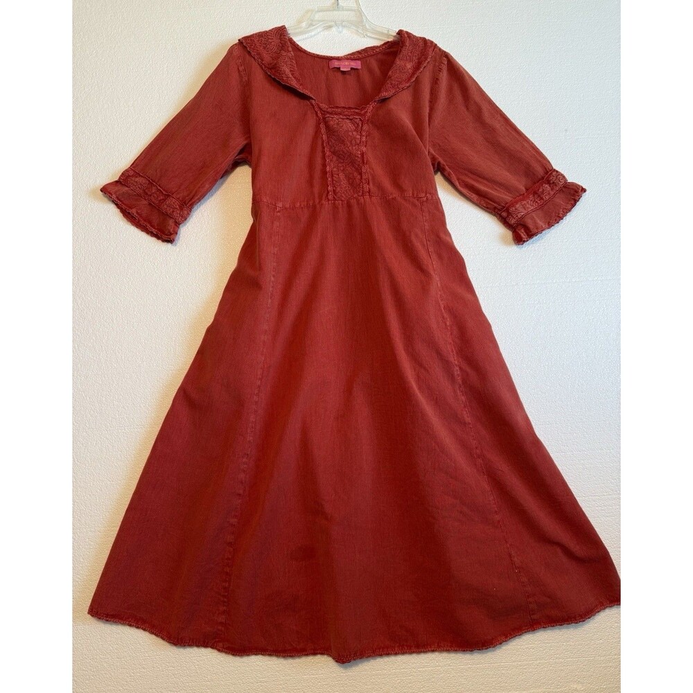 Vintage April Cornell Dress Women's Large Cottagecore Boho Lace Trim Tie Waist
